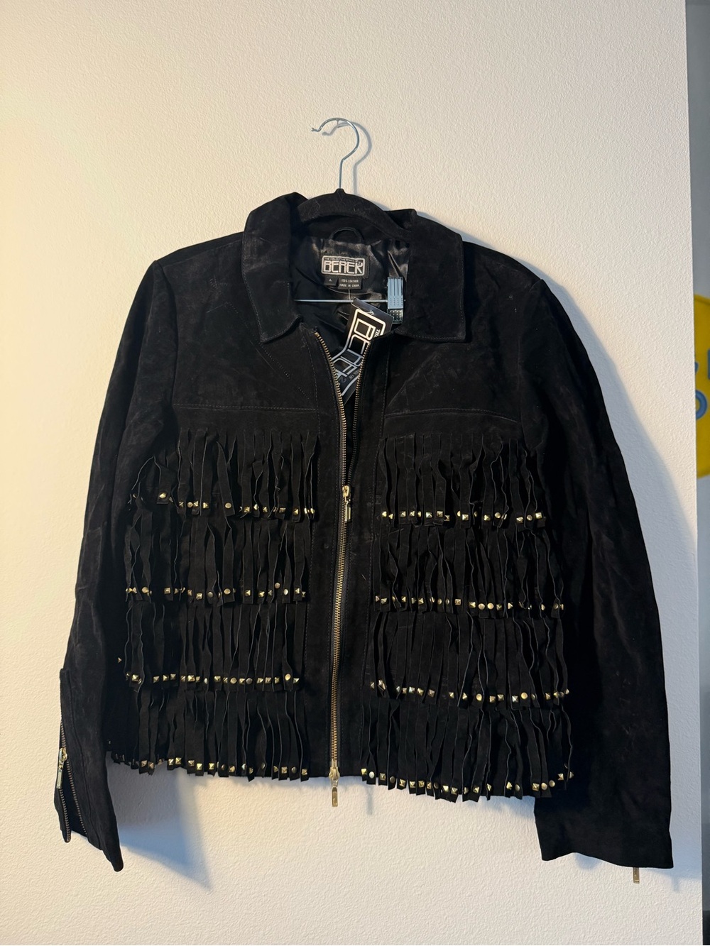 Berek Vintage Black Suede Fringe Jacket with Stud Accents - Western